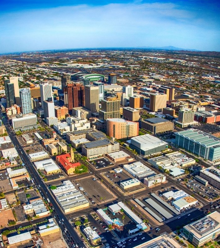 aerial of downtown Phoenix Arizona