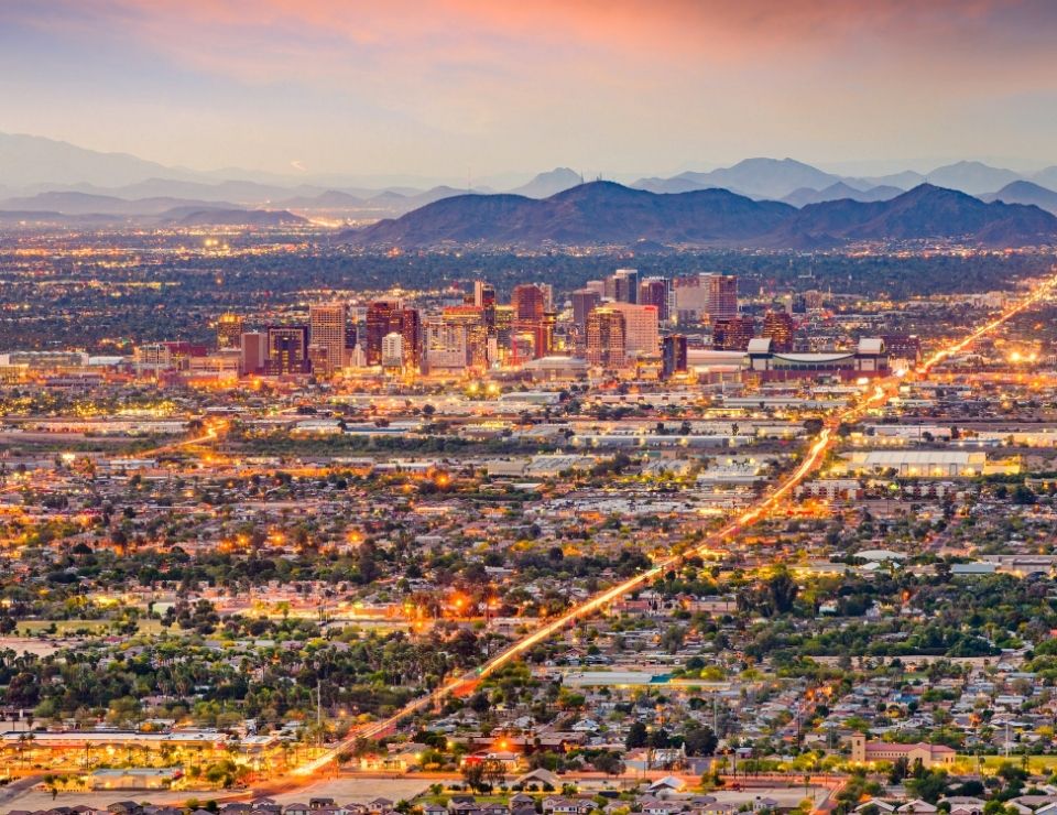 aerial view of Phoenix AZ, Living in Phoenix vs Living in Tucson AZ