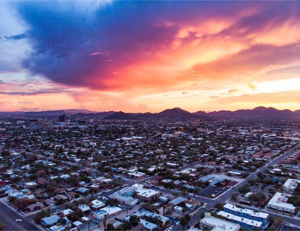 aerial view of Tucson, Living in Phoenix vs Living in Tucson AZ