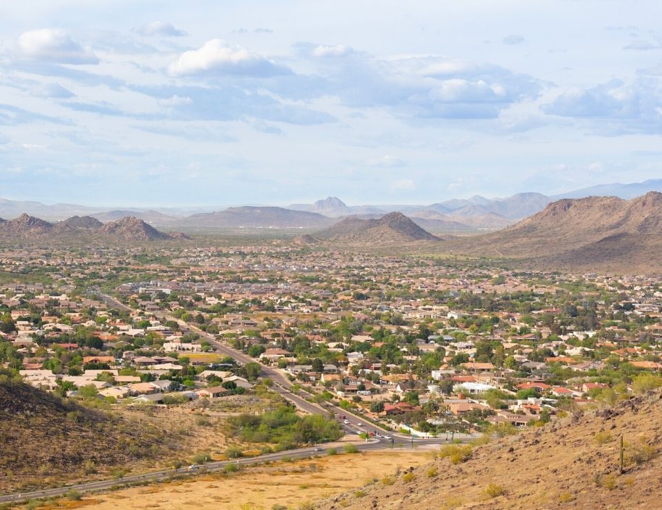 Aerial view of Glendale Arizona, top cities to live in Phoenix AZ