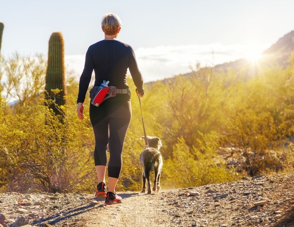 Woman hiking with dog in Phoenix AZ, Fun things to do in Phoenix, Arizona (1)