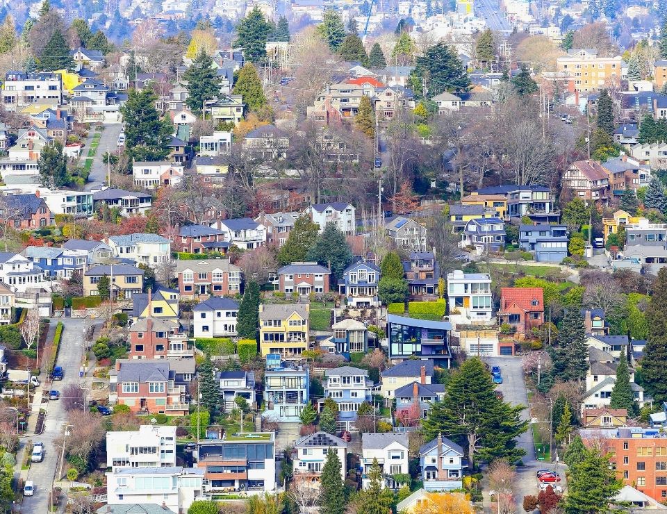 aerial view of a neighborhood in Seattle, Cities people are leaving to move to Phoenix Arizona (5)