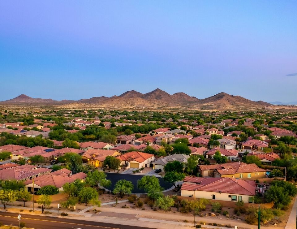 aerial view of a Phoenix neighborhood, East vs West Valley Phoenix (1)
