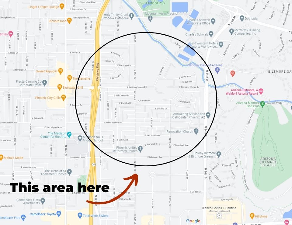 map of the hidden gem neighborhood of Phoenix AZ