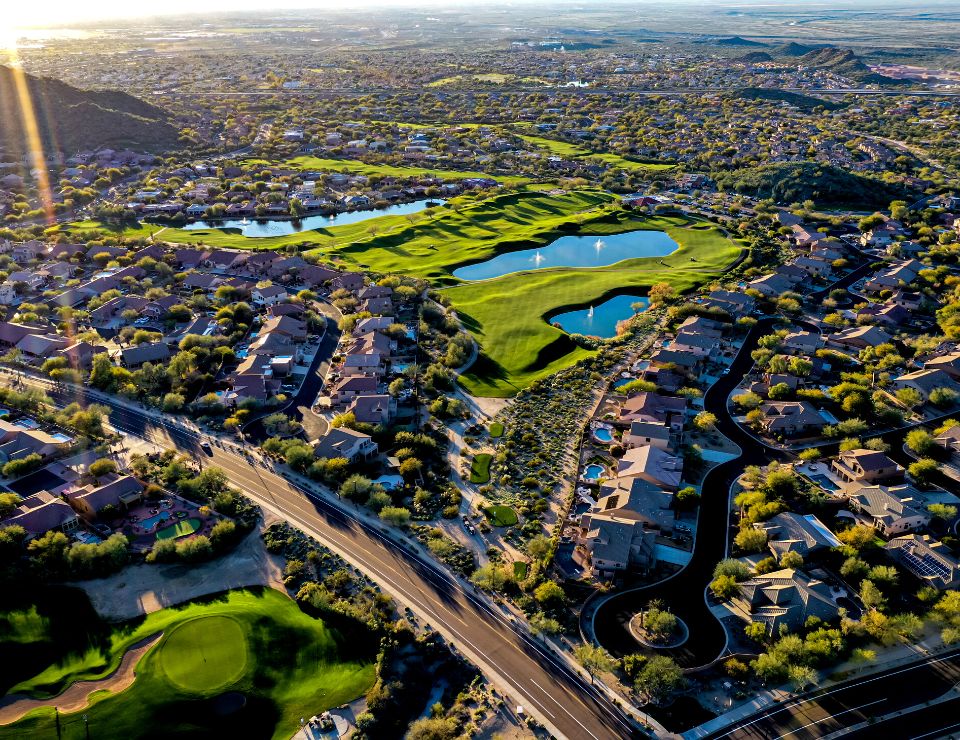 aerial view of a Phoenix neighborhood, East vs West Valley Phoenix (1)