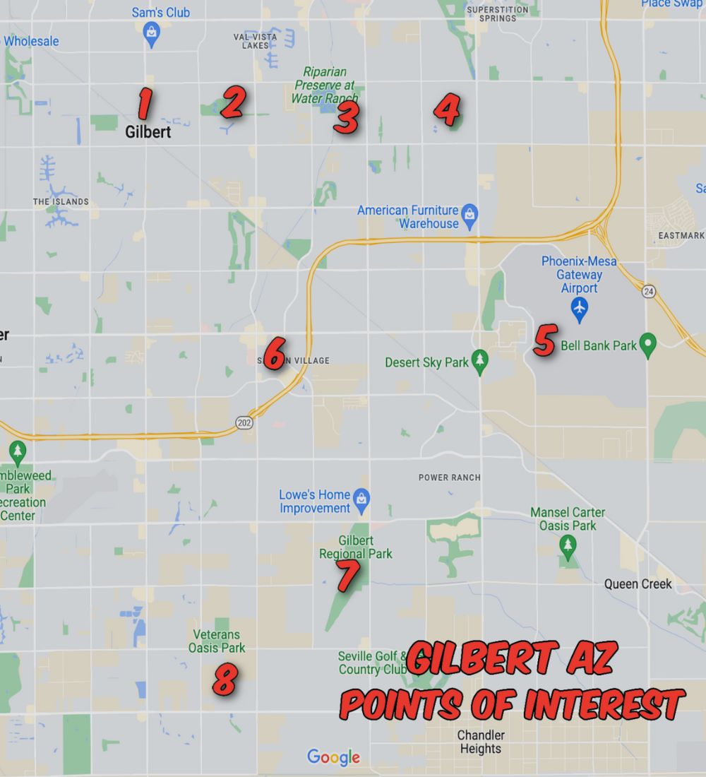 Map of Gilbert Arizona neighborhood things to see
