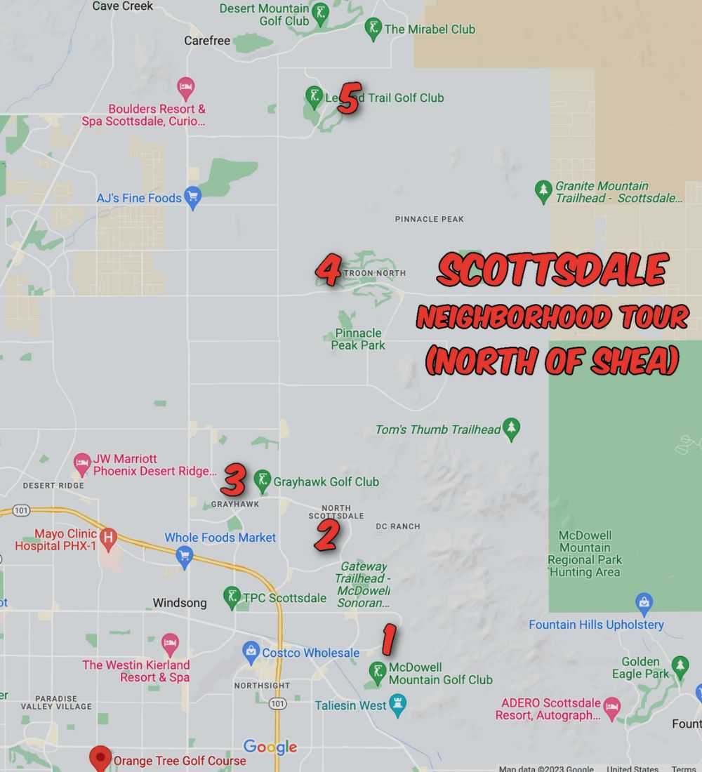 Scottsdale North of Shea blvd Neighborhood tour map